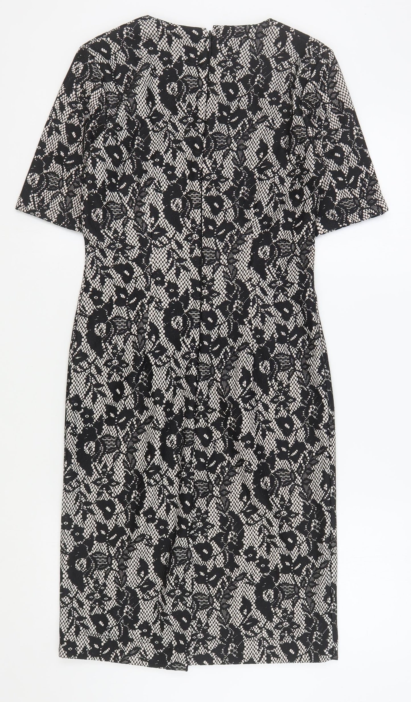 Great Plains Womens Black Floral Polyester Bodycon Size XS Scoop Neck Zip
