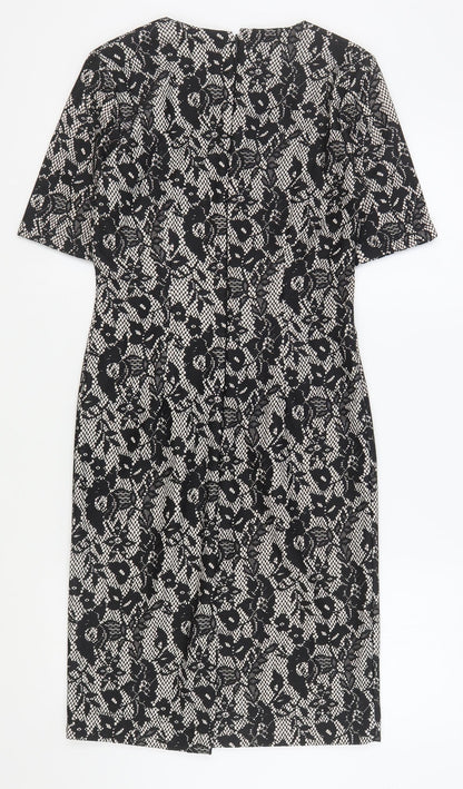 Great Plains Womens Black Floral Polyester Bodycon Size XS Scoop Neck Zip