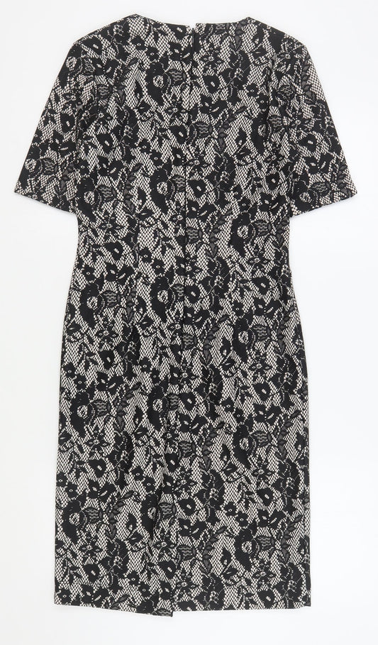Great Plains Womens Black Floral Polyester Bodycon Size XS Scoop Neck Zip