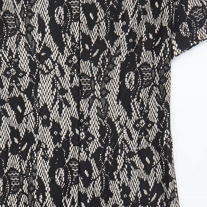 Great Plains Womens Black Floral Polyester Bodycon Size XS Scoop Neck Zip