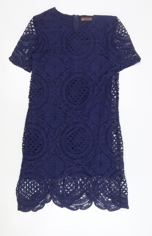 QED London Womens Blue Polyester Fit & Flare Size 8 Round Neck Zip