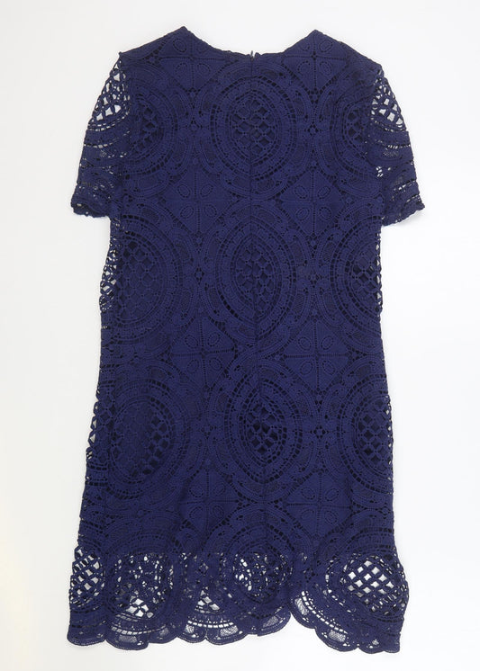 QED London Womens Blue Polyester Fit & Flare Size 8 Round Neck Zip