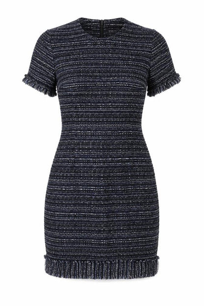 Warehouse Womens Blue Geometric Acrylic Bodycon Size 12 Round Neck Zip