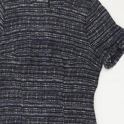 Warehouse Womens Blue Geometric Acrylic Bodycon Size 12 Round Neck Zip