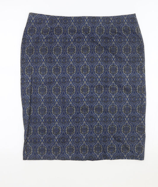 La Redoute Womens Blue Argyle/Diamond Cotton Straight & Pencil Skirt Size 14 Zip - Pencil Skirt