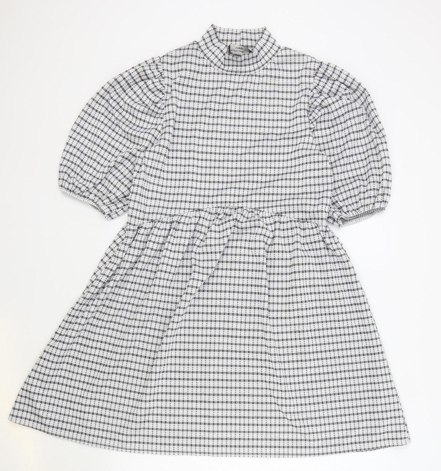 George Womens White Check Polyester Skater Dress Size 10 Mock Neck Pullover
