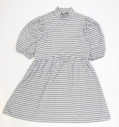 George Womens White Check Polyester Skater Dress Size 10 Mock Neck Pullover