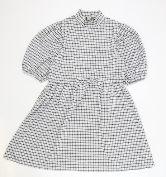 George Womens White Check Polyester Skater Dress Size 10 Mock Neck Pullover