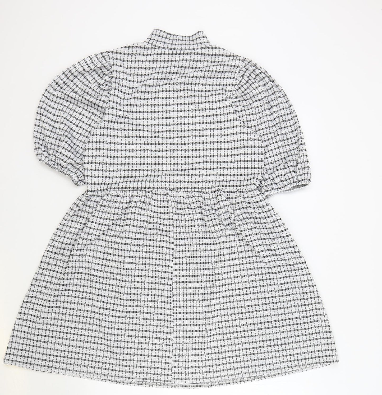 George Womens White Check Polyester Skater Dress Size 10 Mock Neck Pullover