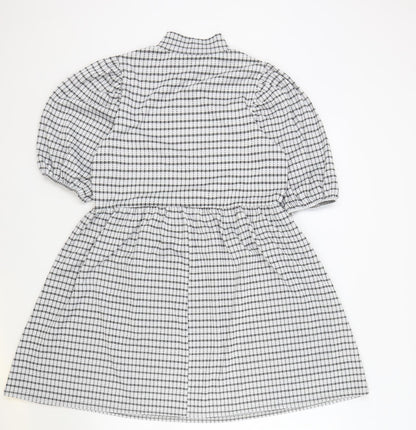 George Womens White Check Polyester Skater Dress Size 10 Mock Neck Pullover