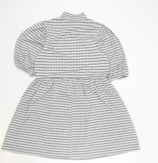 George Womens White Check Polyester Skater Dress Size 10 Mock Neck Pullover