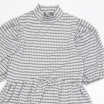George Womens White Check Polyester Skater Dress Size 10 Mock Neck Pullover