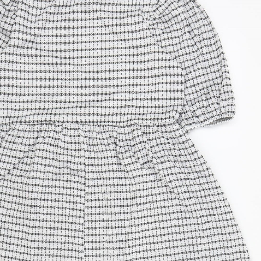 George Womens White Check Polyester Skater Dress Size 10 Mock Neck Pullover