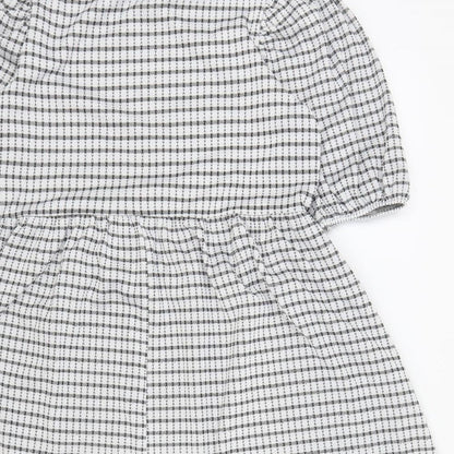George Womens White Check Polyester Skater Dress Size 10 Mock Neck Pullover
