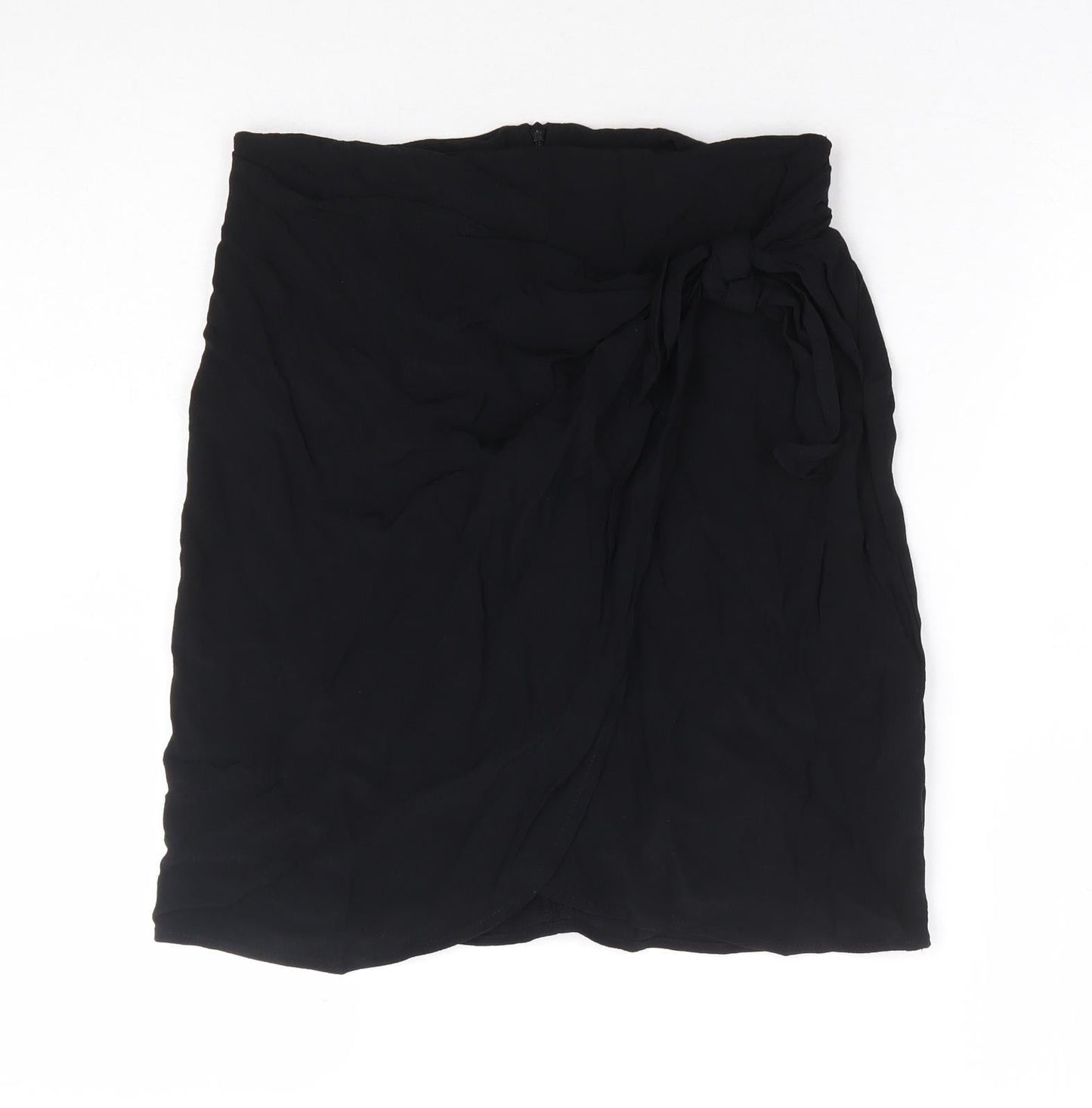 New Look Womens Black Viscose Wrap Skirt Zip - Faux Wrap