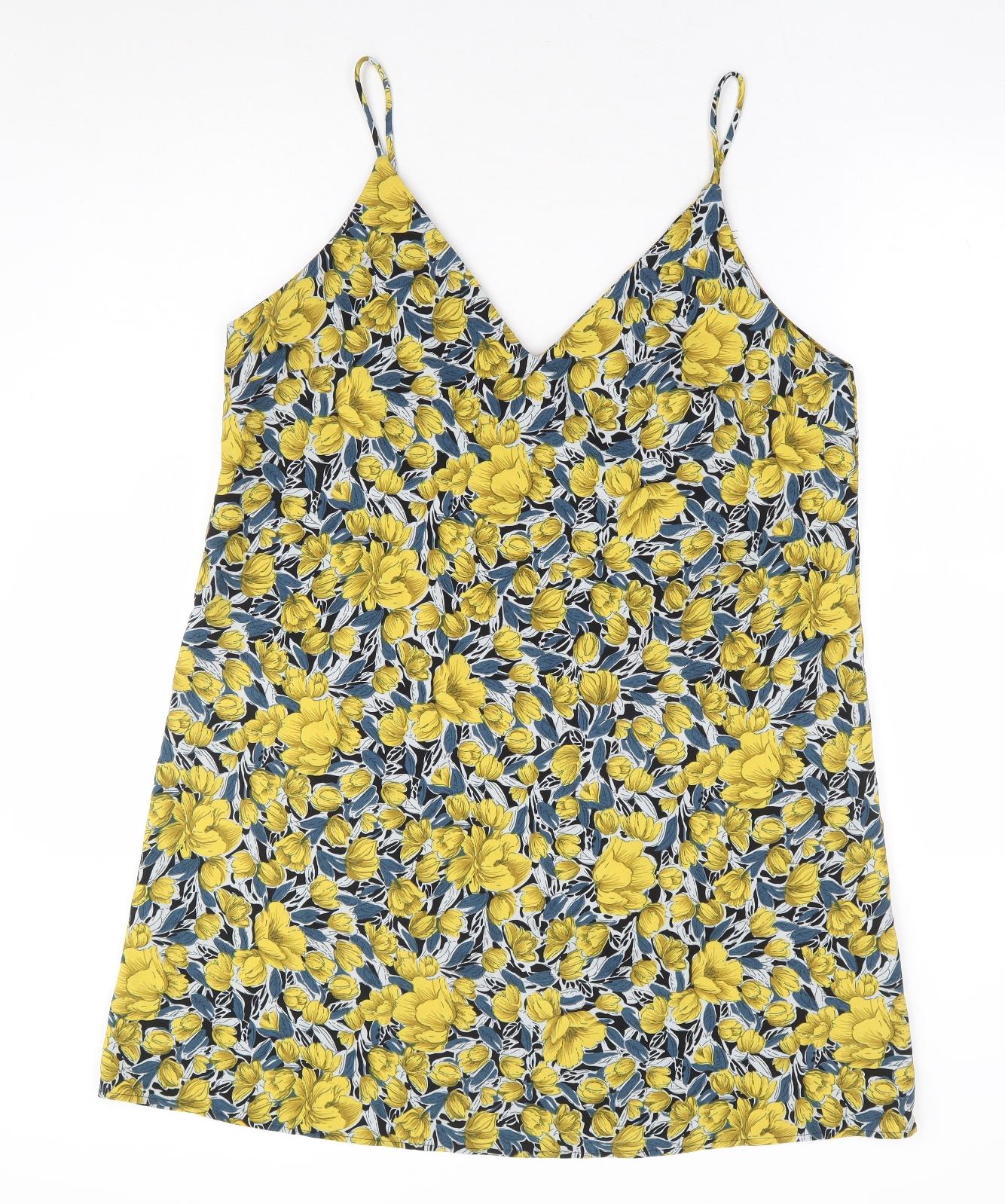 SheIn Womens Yellow Floral Polyester A-Line Size L V-Neck Pullover