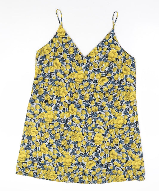 SheIn Womens Yellow Floral Polyester A-Line Size L V-Neck Pullover