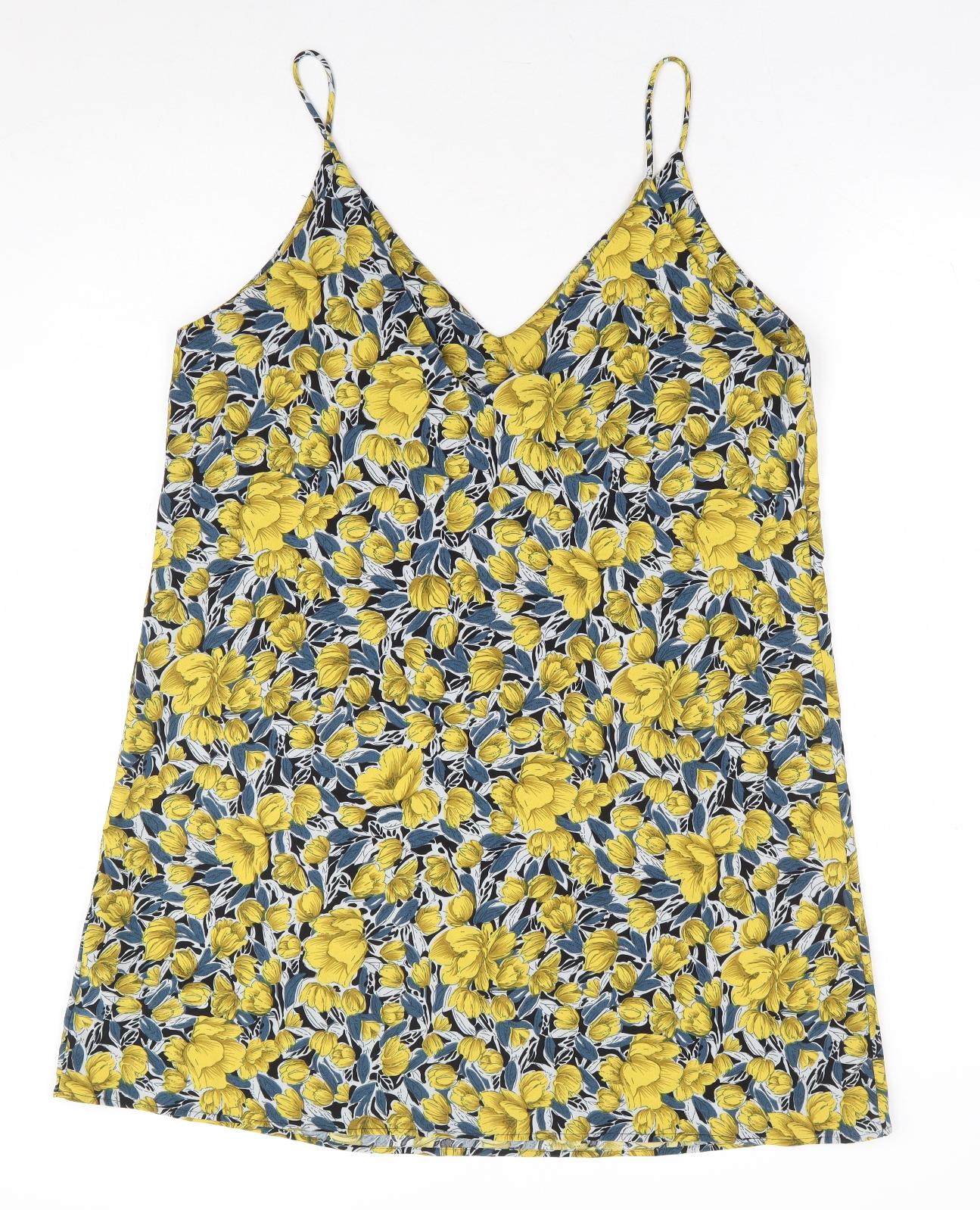 SheIn Womens Yellow Floral Polyester A-Line Size L V-Neck Pullover