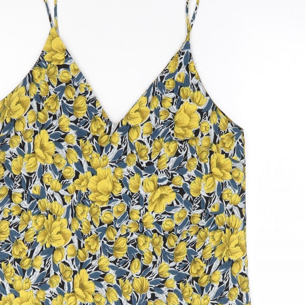 SheIn Womens Yellow Floral Polyester A-Line Size L V-Neck Pullover