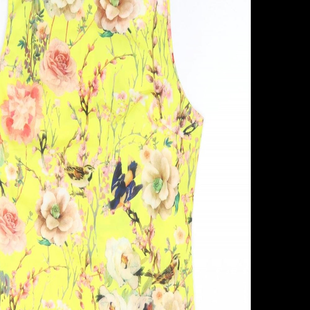 Glamorous Womens Yellow Floral Polyester Shift Size XS Round Neck Zip