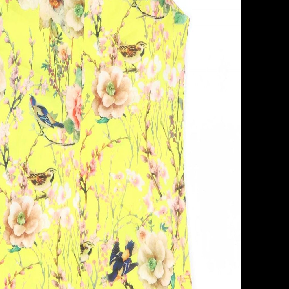 Glamorous Womens Yellow Floral Polyester Shift Size XS Round Neck Zip