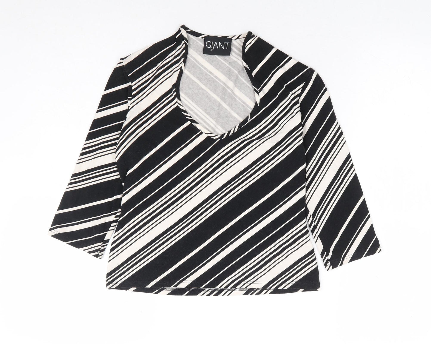 Giant Womens Black Striped Viscose Basic Blouse Size M V-Neck