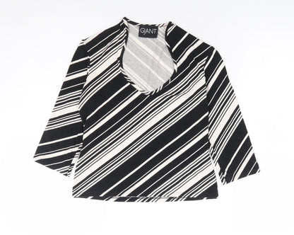 Giant Womens Black Striped Viscose Basic Blouse Size M V-Neck