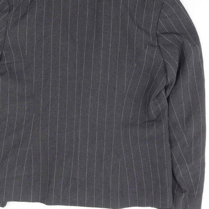 Basix Womens Grey Striped Polyester Jacket Blazer Size 12