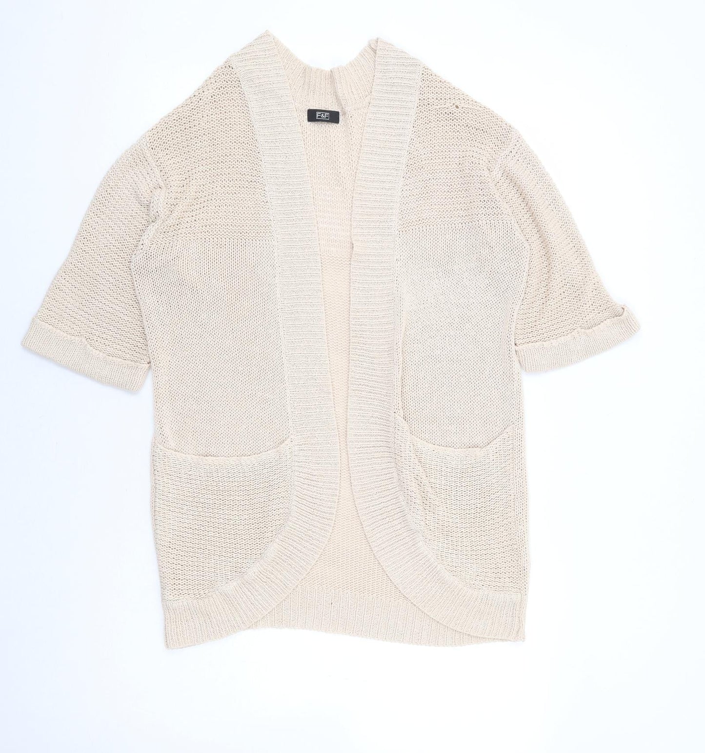 F&F Womens Beige V-Neck Acrylic Cardigan Jumper Size 10