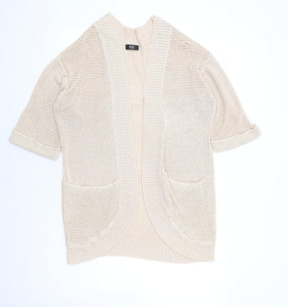 F&F Womens Beige V-Neck Acrylic Cardigan Jumper Size 10