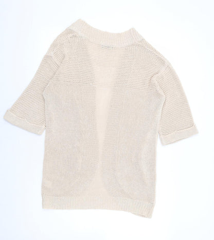 F&F Womens Beige V-Neck Acrylic Cardigan Jumper Size 10