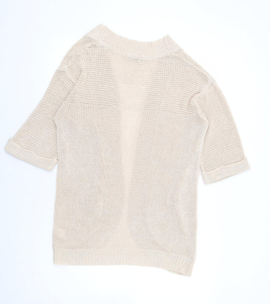 F&F Womens Beige V-Neck Acrylic Cardigan Jumper Size 10