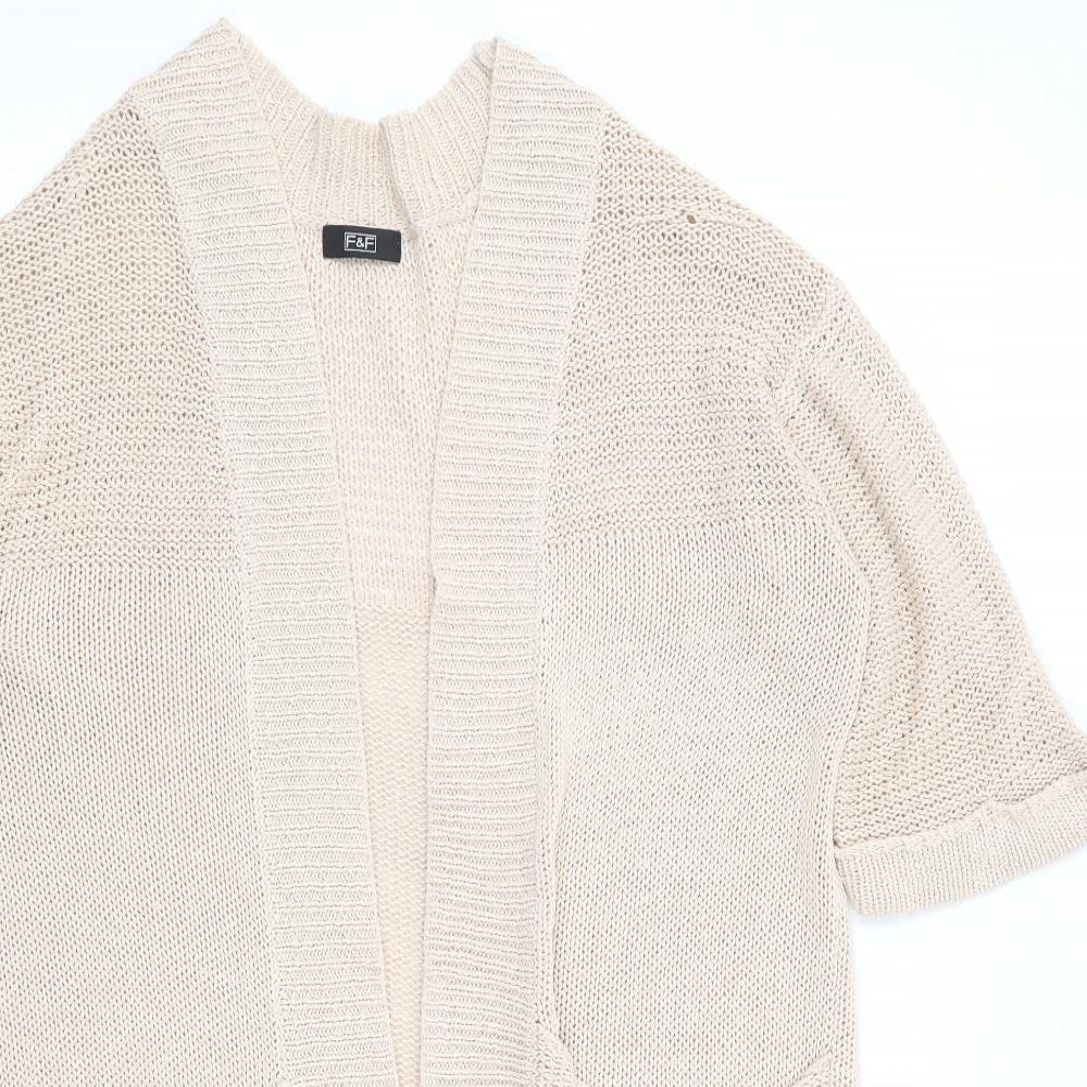 F&F Womens Beige V-Neck Acrylic Cardigan Jumper Size 10