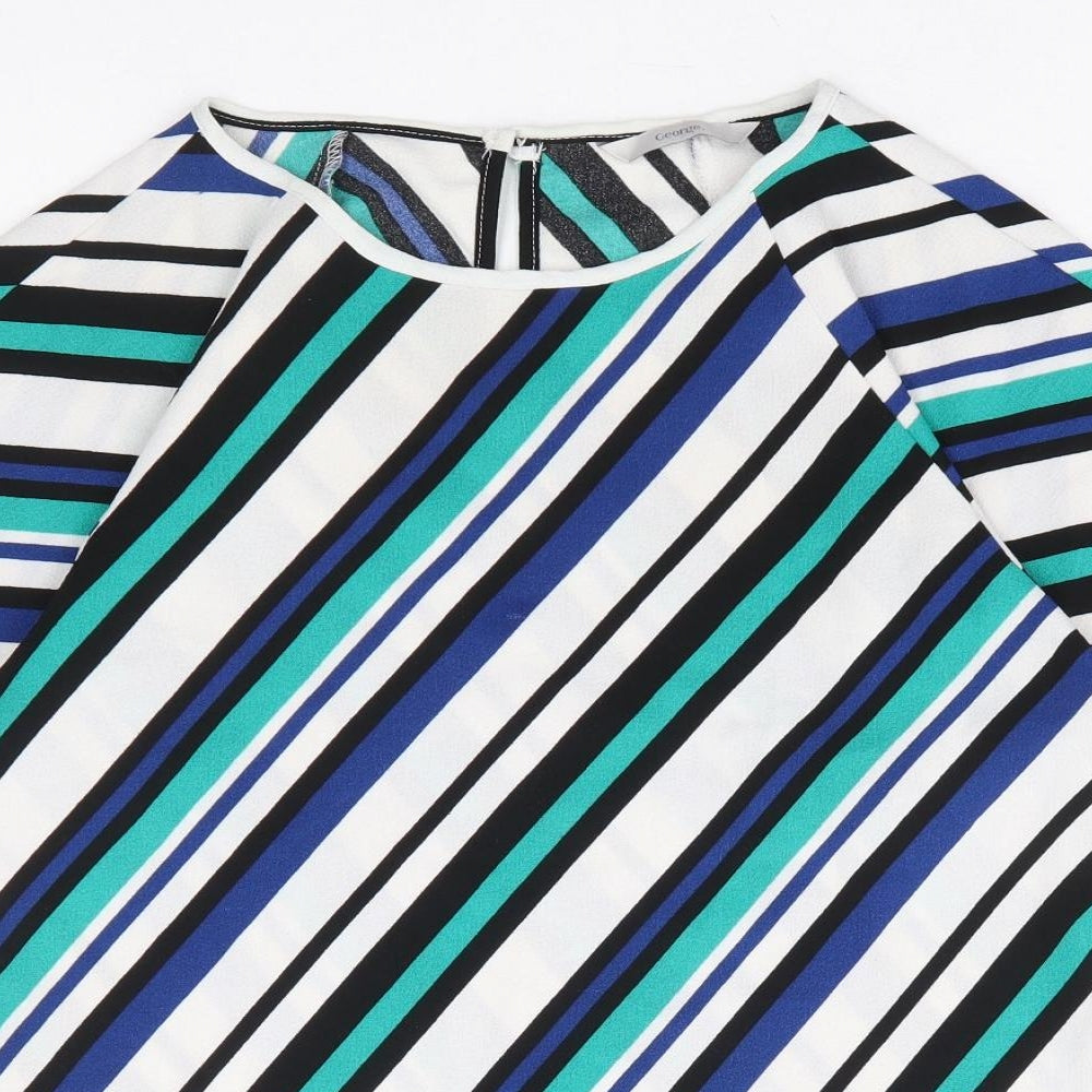 George Womens Multicoloured Striped Polyester Basic T-Shirt Size 10 Round Neck - Angel Sleeve