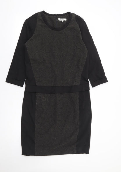 Sandwich Womens Black Geometric Viscose Pencil Dress Size 10 Round Neck Zip