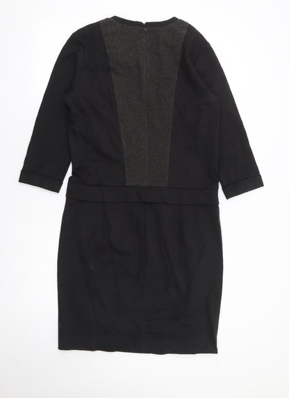 Sandwich Womens Black Geometric Viscose Pencil Dress Size 10 Round Neck Zip