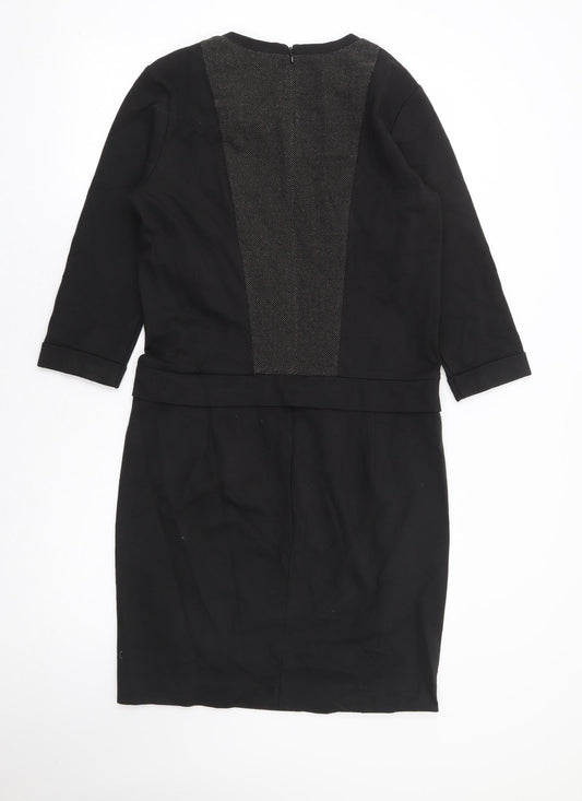 Sandwich Womens Black Geometric Viscose Pencil Dress Size 10 Round Neck Zip