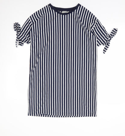 ASOS Womens Blue Striped Polyester T-Shirt Dress Size 6 Round Neck Pullover - Tie Sleeve Detail