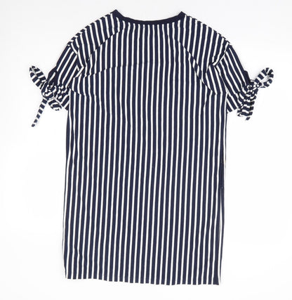 ASOS Womens Blue Striped Polyester T-Shirt Dress Size 6 Round Neck Pullover - Tie Sleeve Detail