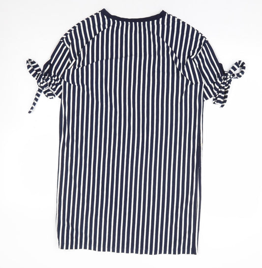 ASOS Womens Blue Striped Polyester T-Shirt Dress Size 6 Round Neck Pullover - Tie Sleeve Detail