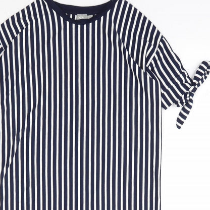 ASOS Womens Blue Striped Polyester T-Shirt Dress Size 6 Round Neck Pullover - Tie Sleeve Detail
