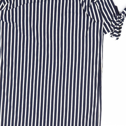 ASOS Womens Blue Striped Polyester T-Shirt Dress Size 6 Round Neck Pullover - Tie Sleeve Detail