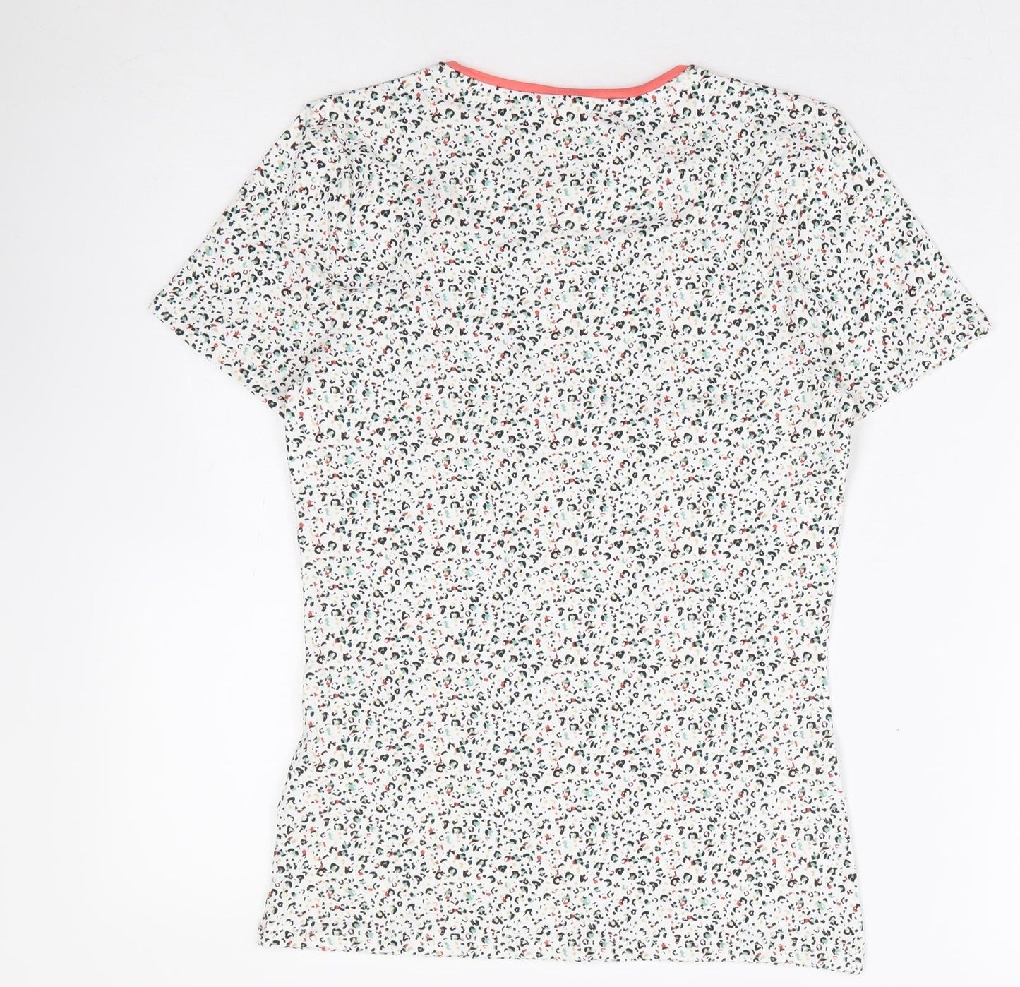 Marks and Spencer Womens White Animal Print Cotton Basic T-Shirt Size 8 Round Neck - Multicoloured Leopard Print