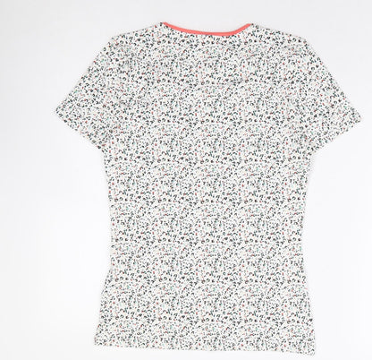 Marks and Spencer Womens White Animal Print Cotton Basic T-Shirt Size 8 Round Neck - Multicoloured Leopard Print