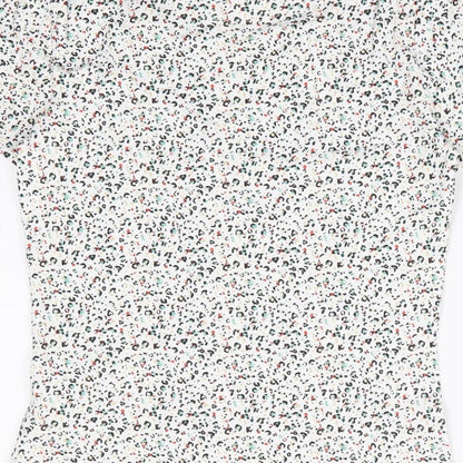 Marks and Spencer Womens White Animal Print Cotton Basic T-Shirt Size 8 Round Neck - Multicoloured Leopard Print