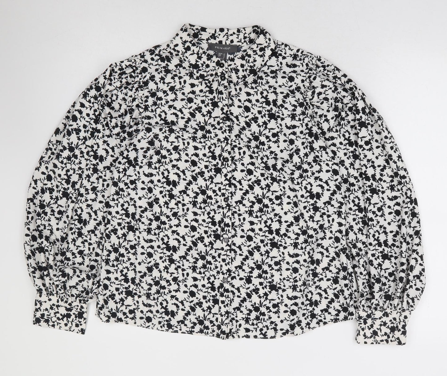 Primark Womens White Floral Polyester Basic Button-Up Size 10 Collared