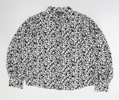 Primark Womens White Floral Polyester Basic Button-Up Size 10 Collared