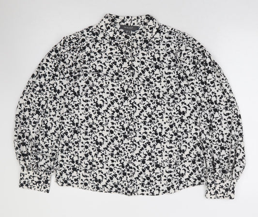 Primark Womens White Floral Polyester Basic Button-Up Size 10 Collared