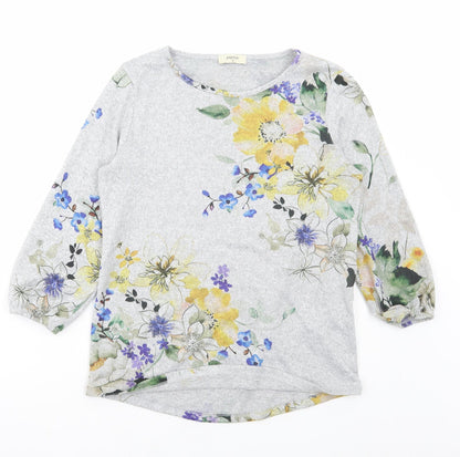 Matalan Womens Grey Floral Polyester Basic T-Shirt Size 8 Round Neck
