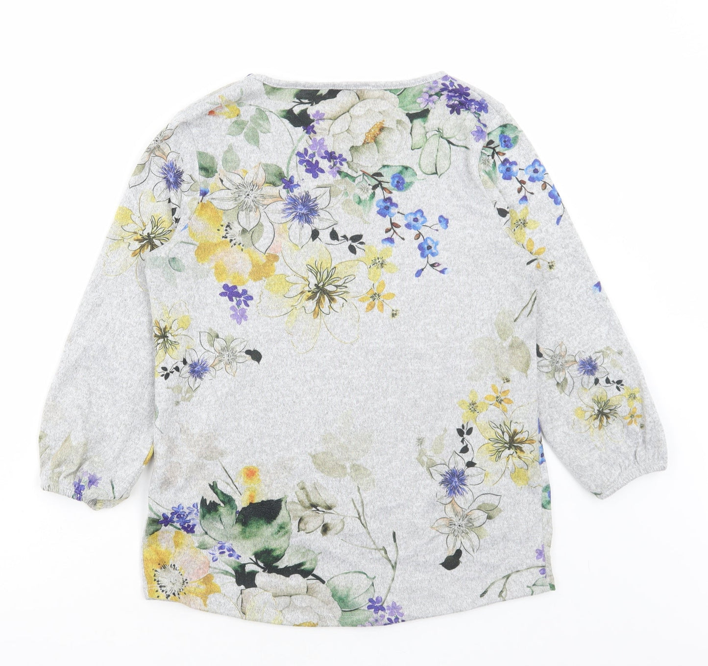 Matalan Womens Grey Floral Polyester Basic T-Shirt Size 8 Round Neck